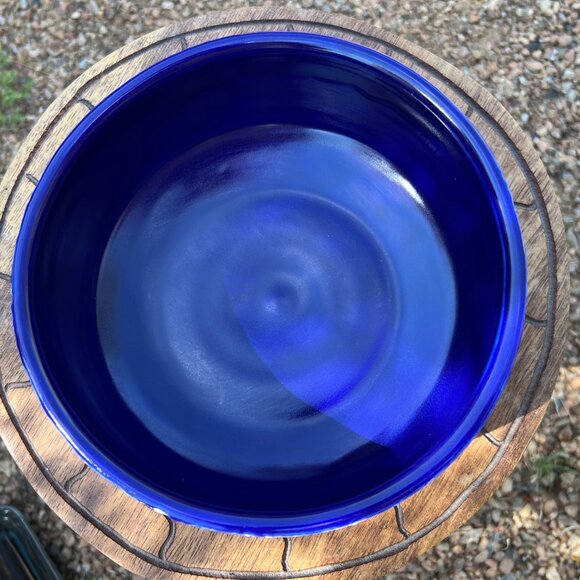 Blue and White Carved Floral Pottery Bowl Handmade - Picture 8 of 8